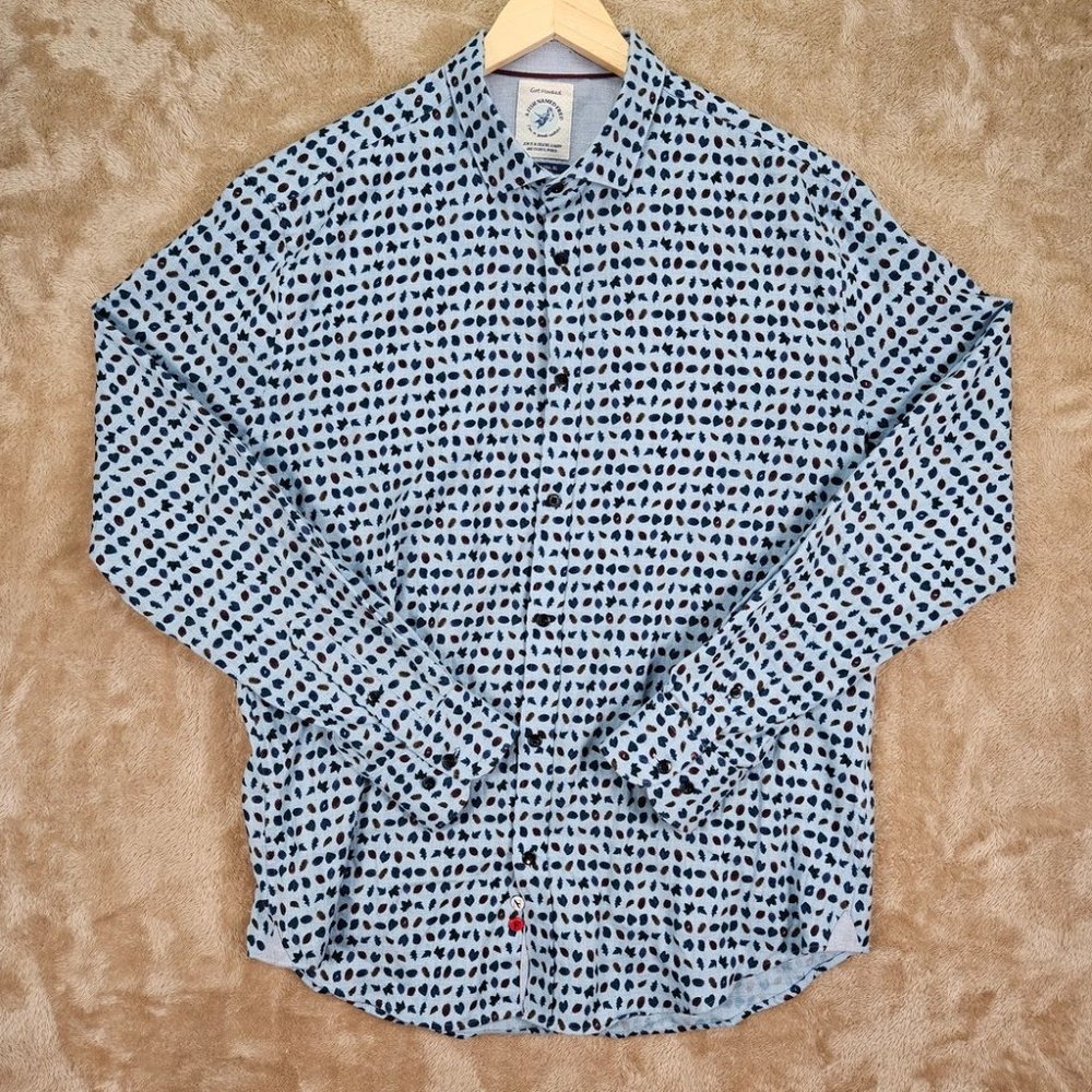 A Fish Named Fred Shirt Colorful Leaves Button-Up Men's XL Floral All Over Print